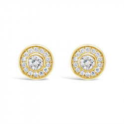 Round Halo Settings Diamond Earrings, in 18ct Yellow Gold. Tdw 0.40ct